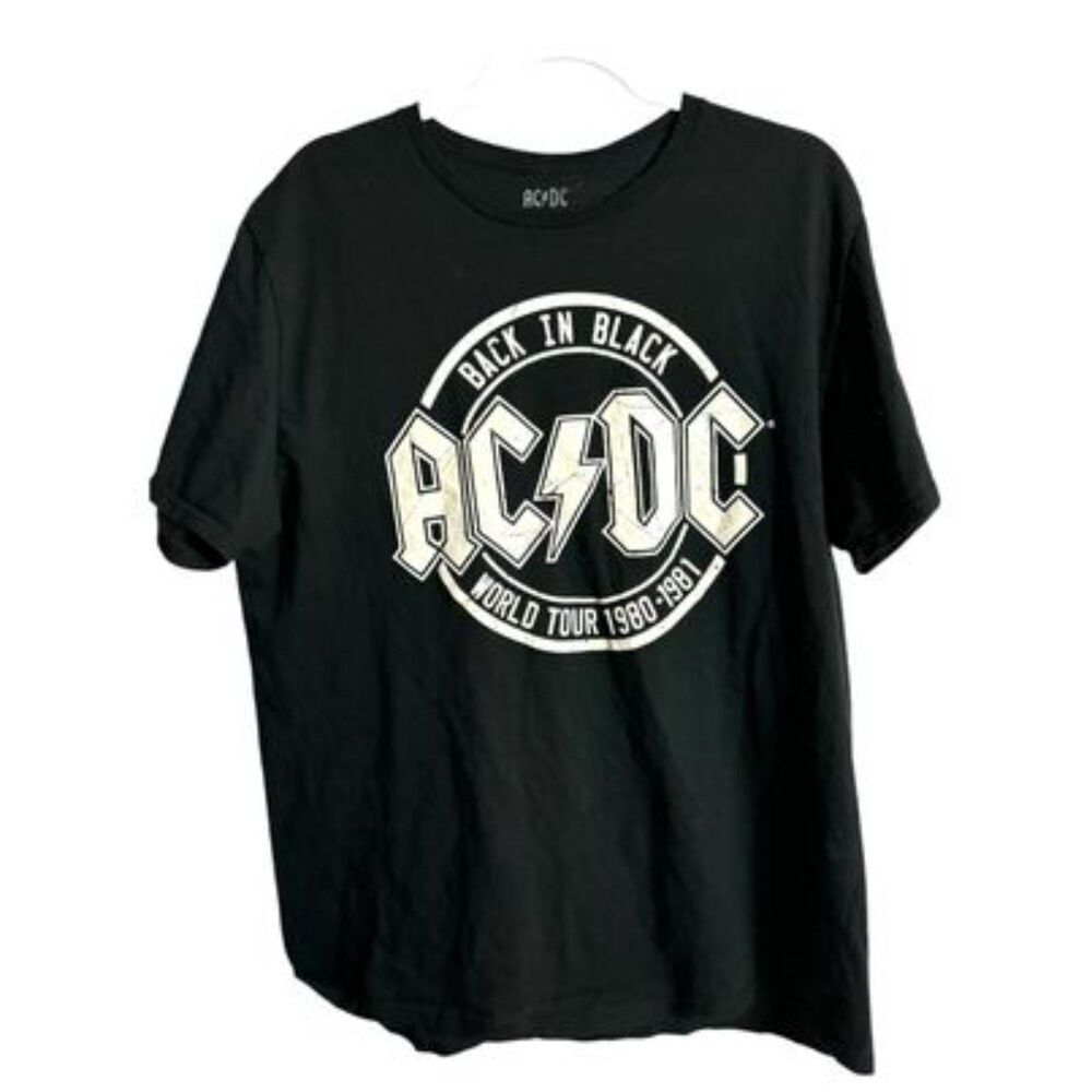 AC/DC Men's XL T-Shirt - Back In Black World Tour 1980-1981 Graphic Tee